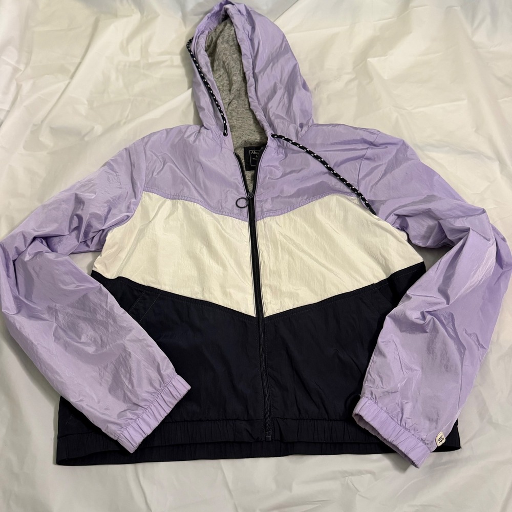 Abercrombie & Fitch Womens Colorblock Chevron Windbreaker Jacket M Purple Navy